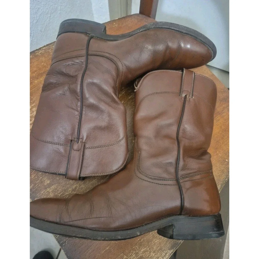 Vintage Wrangler 5904 Men's Brown Leather Cowboy Roper Boots Size 10.5D USA